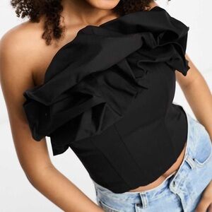 & Other Stories Bandeau Black Ruffled Top